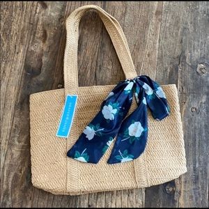 New draper james straw tote with scarf